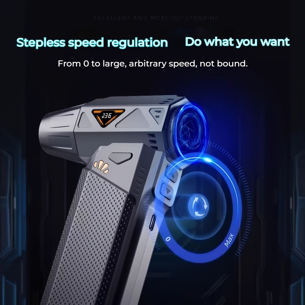 1pc Personal USB Charging Fan, Handheld Portable Turbine Blower with LED Lighting Feature, High-Speed Brushless Motor, Large Capacity Battery, Powerful Car Windshield Defroster, Outdoor Leaf Blowing Fan! Suitable for Cars, Pr