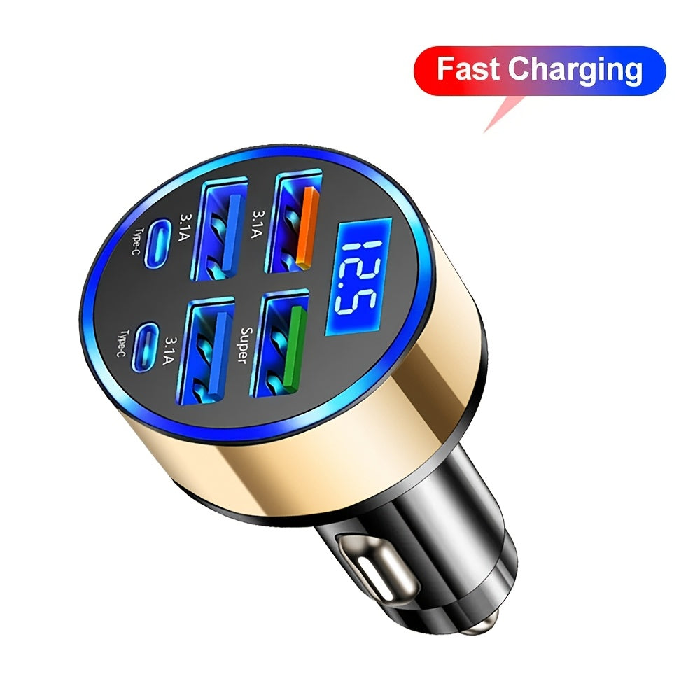 Yixingjia's New Digital Display Car Charger QC3.0+3.1A Car Charger Car Phone Charger Multi-function Car Charger One Drag Six Car Conversion Plug Dual PD Car Charger Flash Charge