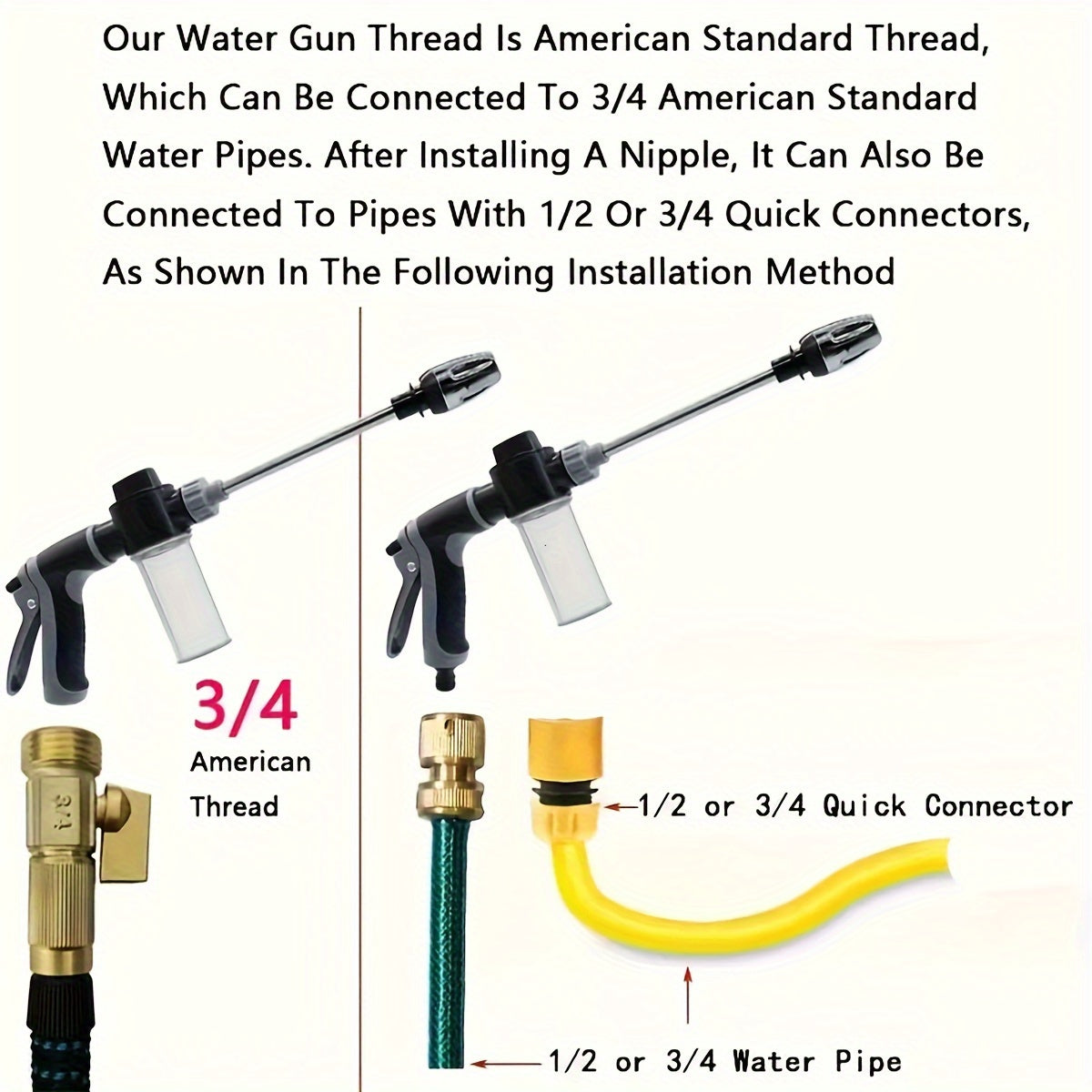 High-Pressure Car Wash Foam Gun with Long Handle - Adjustable Spray Nozzle for Cleaning, Watering, and Tire Inflation - Includes Foam Cannon and Pressure Spray Bottle