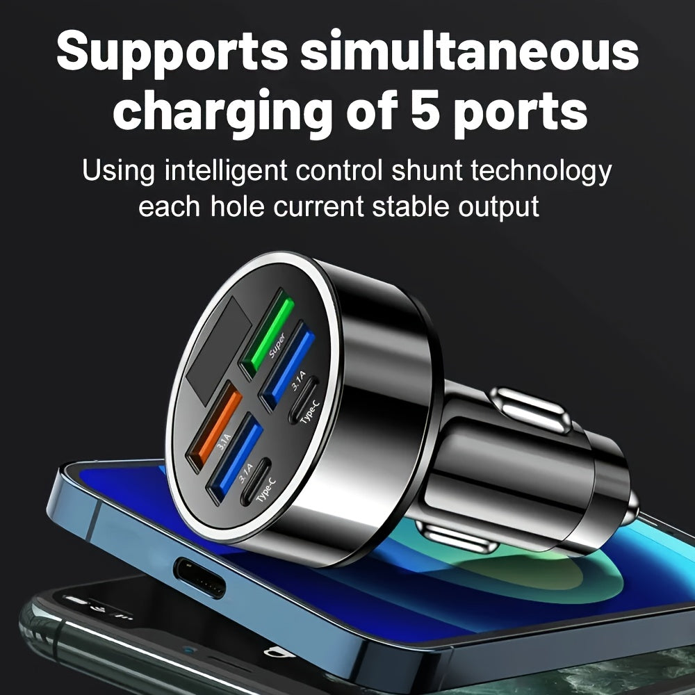 Yixingjia's New Digital Display Car Charger QC3.0+3.1A Car Charger Car Phone Charger Multi-function Car Charger One Drag Six Car Conversion Plug Dual PD Car Charger Flash Charge