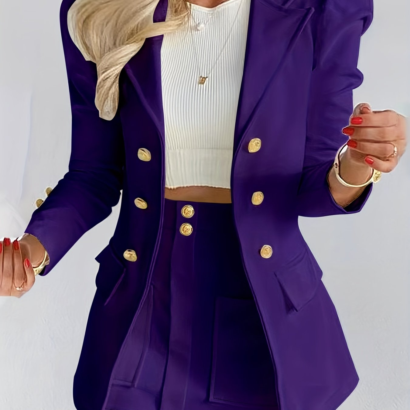 Blazers Two-piece Set, Elegant Solid Long Sleeve Blazers & Mini Skirt, Women's Clothing