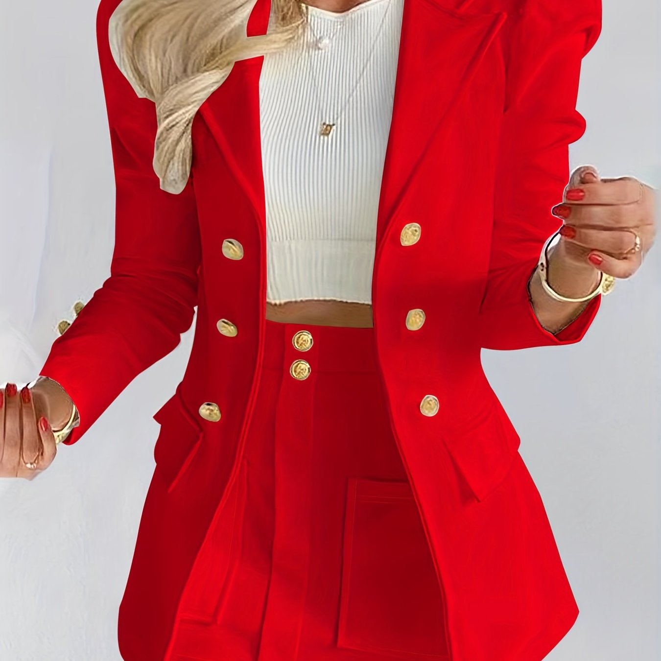 Blazers Two-piece Set, Elegant Solid Long Sleeve Blazers & Mini Skirt, Women's Clothing