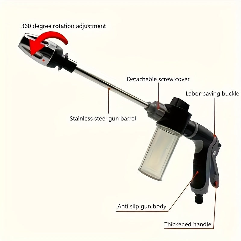 High-Pressure Car Wash Foam Gun with Long Handle - Adjustable Spray Nozzle for Cleaning, Watering, and Tire Inflation - Includes Foam Cannon and Pressure Spray Bottle
