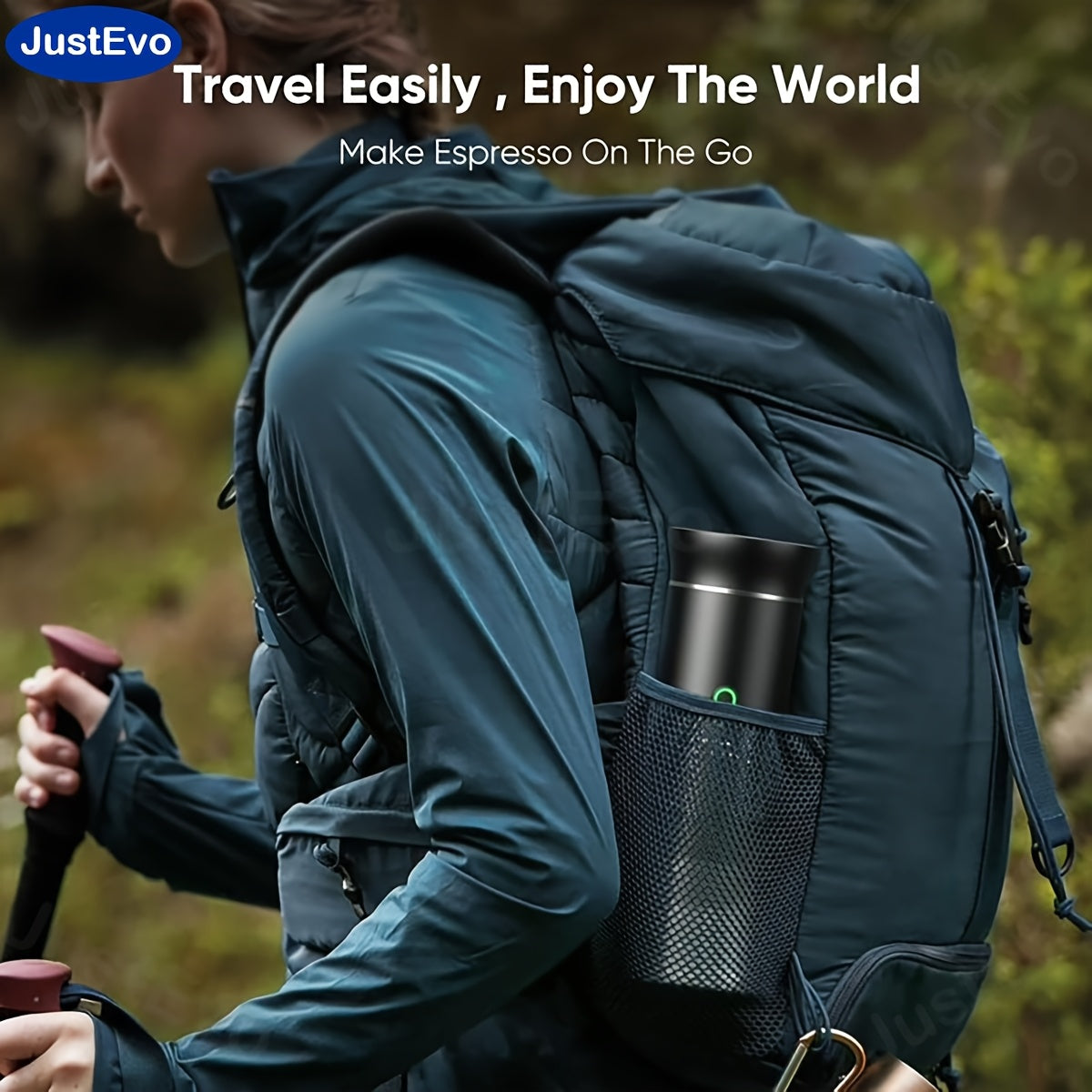 JustEvo Electric coffee maker, all-in-one coffee machine, coffee pot, and coffee appliance with smart temperature control and fast brewing. Compatible with coffee capsules and ground coffee. Perfect for cars, offices, camping