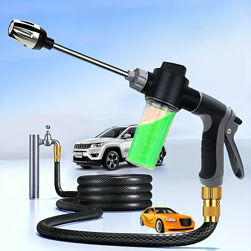 High-Pressure Car Wash Foam Gun with Long Handle - Adjustable Spray Nozzle for Cleaning, Watering, and Tire Inflation - Includes Foam Cannon and Pressure Spray Bottle