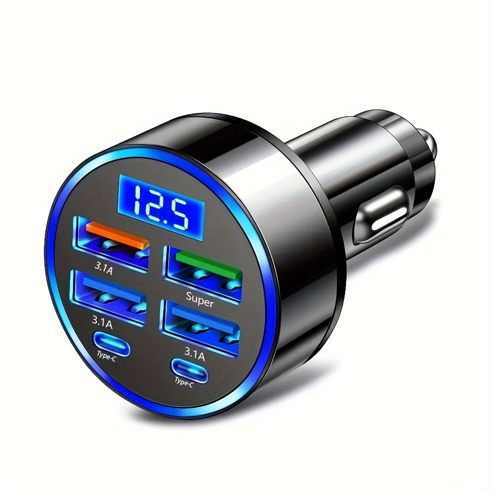 Yixingjia's New Digital Display Car Charger QC3.0+3.1A Car Charger Car Phone Charger Multi-function Car Charger One Drag Six Car Conversion Plug Dual PD Car Charger Flash Charge
