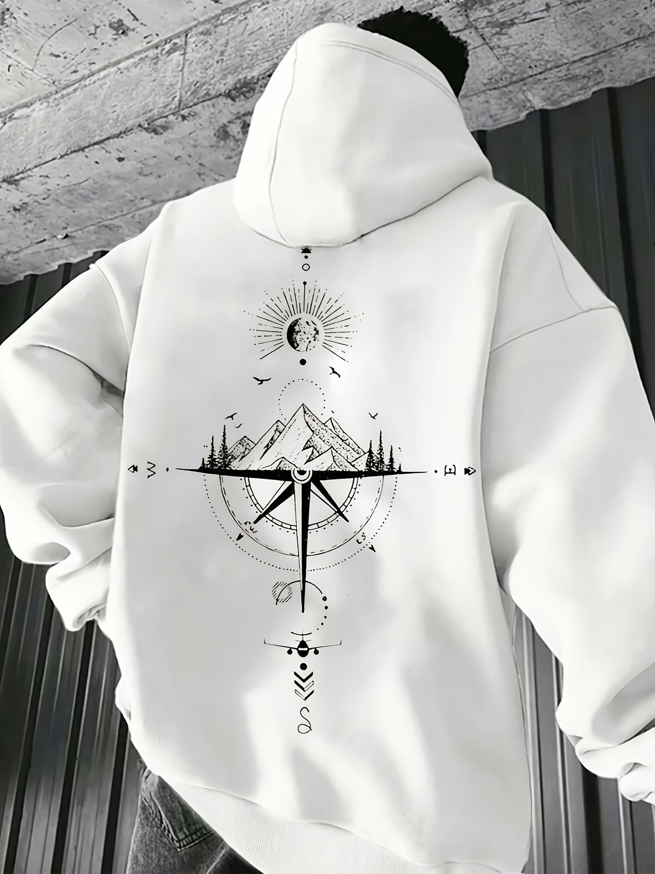 Men'S Autumn Winter Galaxy Print Hooded Sweatshirt, French Terry Fleece, 100% Polyester, Non-Stretch Knit Fabric, Loose Fit with Pocket Detail, Casual Sports Style Hooded Pullover