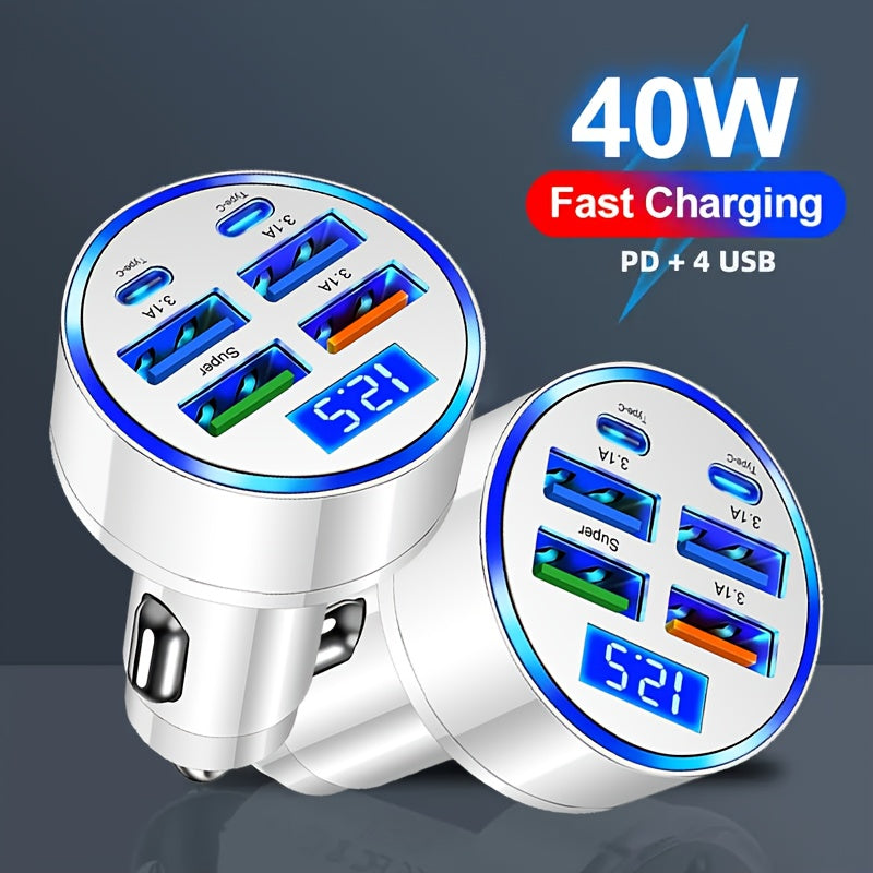 Yixingjia's New Digital Display Car Charger QC3.0+3.1A Car Charger Car Phone Charger Multi-function Car Charger One Drag Six Car Conversion Plug Dual PD Car Charger Flash Charge