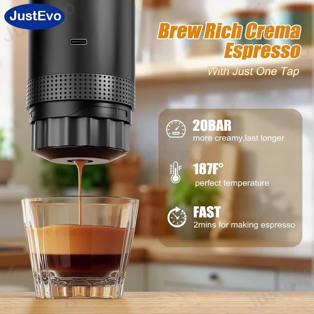 JustEvo Electric coffee maker, all-in-one coffee machine, coffee pot, and coffee appliance with smart temperature control and fast brewing. Compatible with coffee capsules and ground coffee. Perfect for cars, offices, camping