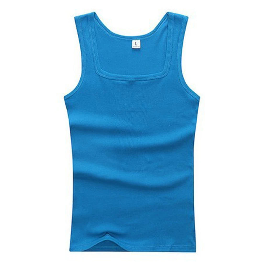 Hot Women Men Solid Square Neck Tank Tops Black White Gray Singlets Sleeveless Fitness Men Vest Elastic Bodybuilding Vest