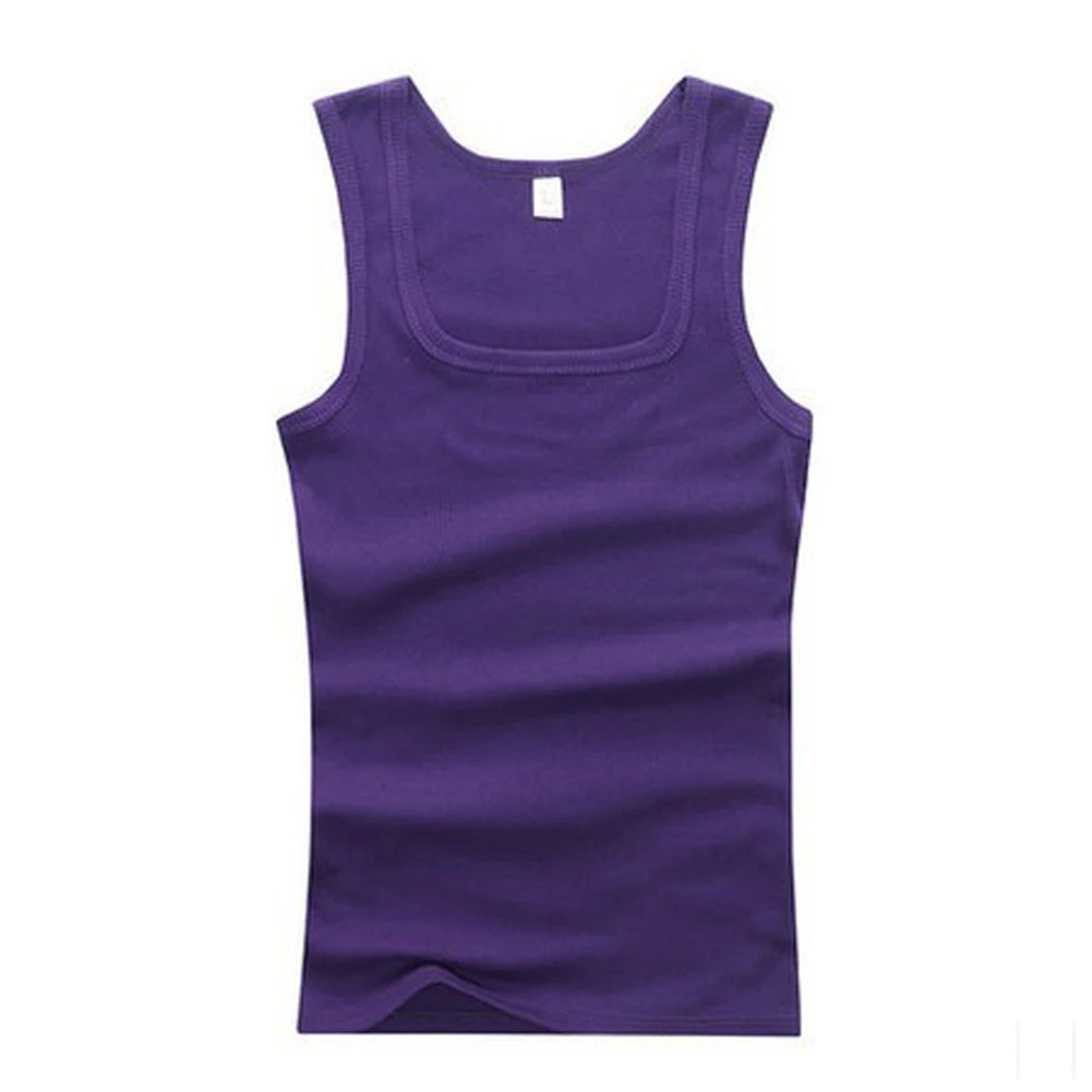 Hot Women Men Solid Square Neck Tank Tops Black White Gray Singlets Sleeveless Fitness Men Vest Elastic Bodybuilding Vest