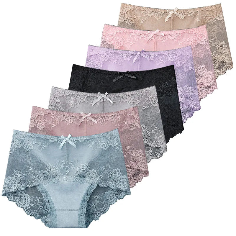 7Pcs Women's Cotton Underwear Set – Plus Size Lace Transparent Panties, Antibacterial & Comfortable Lingerie