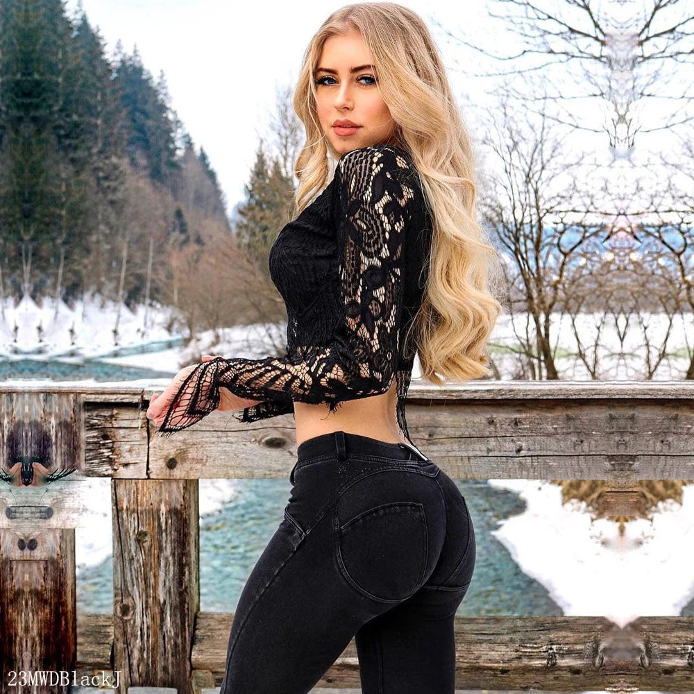 Melody Stretch Boyfriend Jean Straight Leg Jeans Womens Denim Skinny Black Pants Hip Capris Pencil Jeggings Femme Push Up