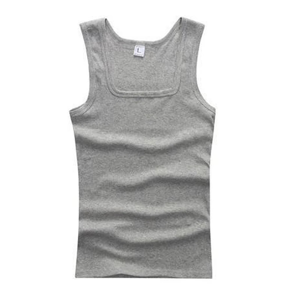 Hot Women Men Solid Square Neck Tank Tops Black White Gray Singlets Sleeveless Fitness Men Vest Elastic Bodybuilding Vest