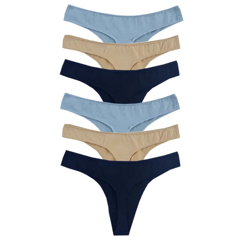 6-Pack Women’s Cotton Thong Panties – Low Rise, Breathable, Sporty Style