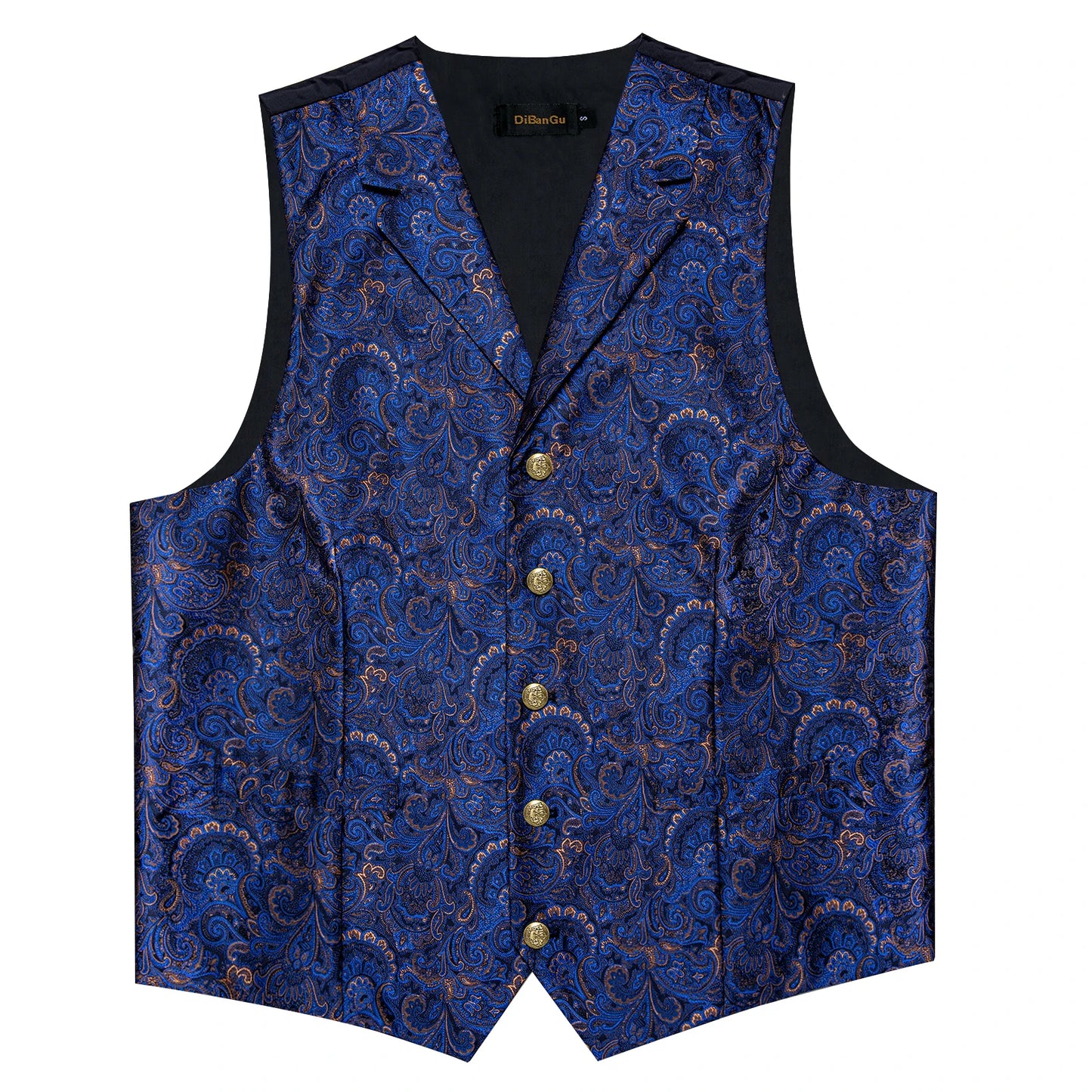Luxury Royal Blue Paisley Silk Suit Vest Tie Set with Dragon Metal Ring Handkerchief Cufflinks Wedding Prom Tuxedo Waistcoat