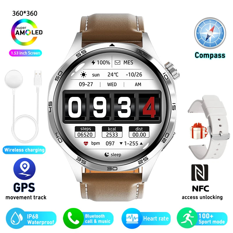 GPS NFC Smartwatch Men 360*360 AMOLED HD Screen Bluetooth Call Waterproof Men Smart Watch 2025 New For Huawei Watch 5 PRO