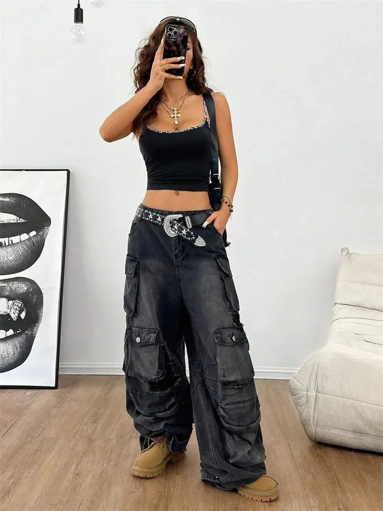 Women Leopard Print Cami Top Summer Y2K Clothes Grunge Punk Sexy Backless Crop Top Streetwear