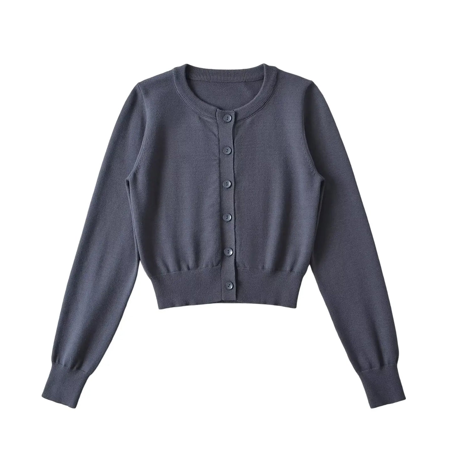 2024 Retro Pointelle Knit Cropped Cardigan for Women – Button Front, Long Sleeve