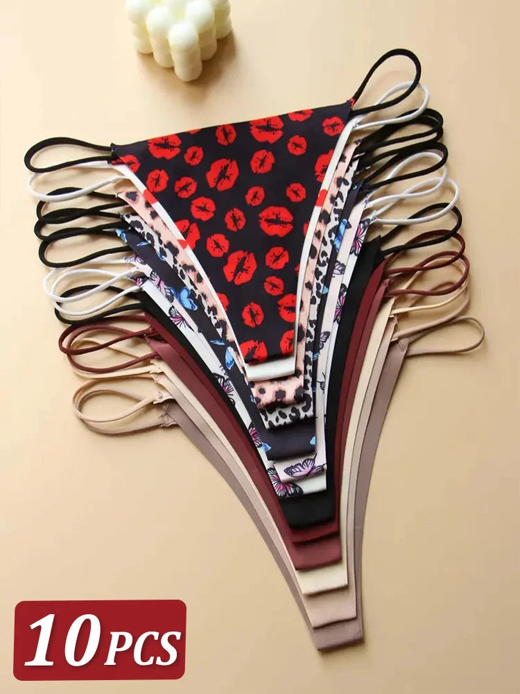 10-Pack Seamless Thong Panties for Women – Low Waist, Thin Straps, Comfortable T-Back Underwear