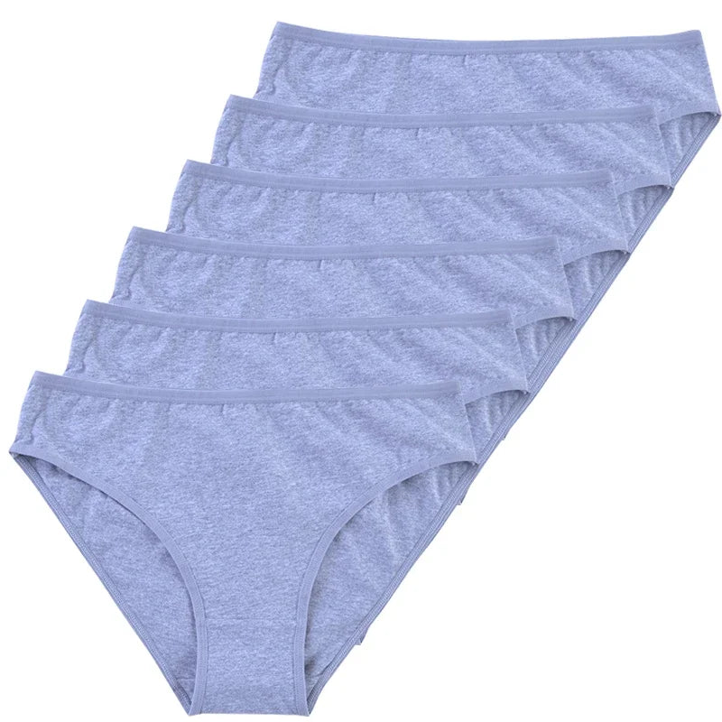 6-Pack Women's Cotton Panties – Mid-Waist, Solid Colors, Breathable & Soft Underwear