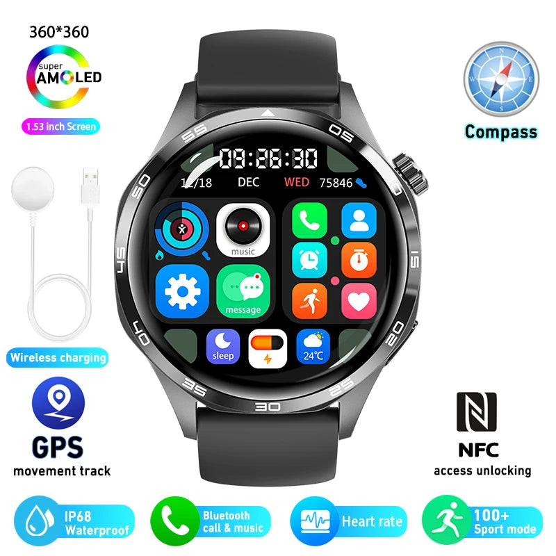 GPS NFC Smartwatch Men 360*360 AMOLED HD Screen Bluetooth Call Waterproof Men Smart Watch 2025 New For Huawei Watch 5 PRO