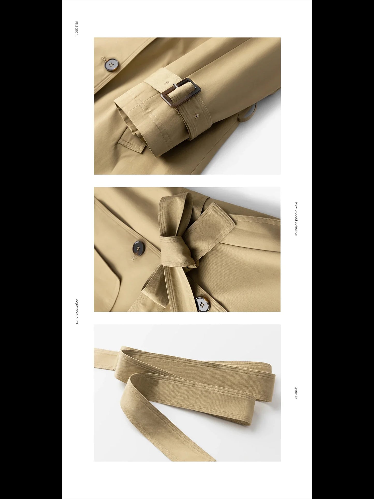 FSLE Women Trench Khaki Autumn Long Trench Coats Turn Down Collar Full Sleeve 100% Cotton Women Oversized Trench 24FS11325