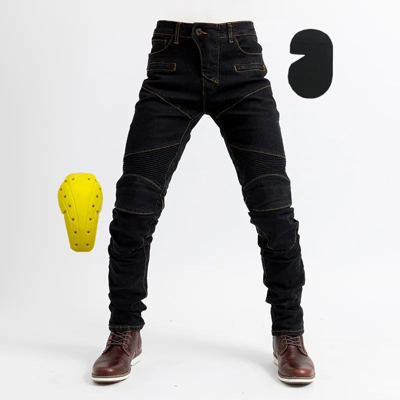 Motorcycle Riding Jeans for Men – Slim Fit Denim with Removable Knee & Hip Pads