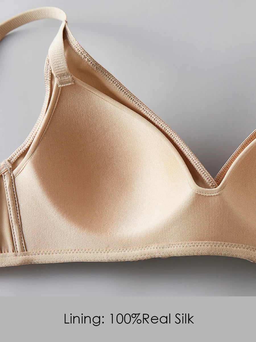 SuyaDream Women's Silk Bra – Wire-Free, Thin Padding, 100% Natural Silk Lining