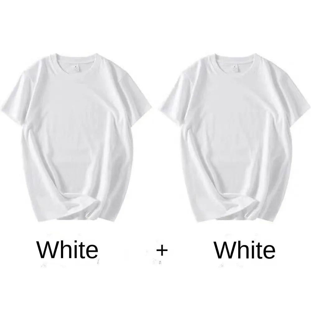 2PCS Unisex White Cotton T-Shirts – Casual Loose Fit Short Sleeve Tees for Men & Women