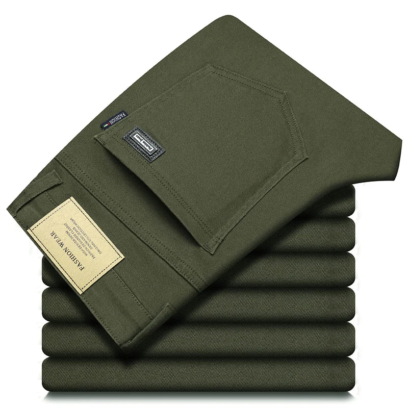 New Plus Size High End Casual Pants for Men's Straight Stretch Loose Mid High Waist Long Pants Brand Clothing Slim Jeans 28-44