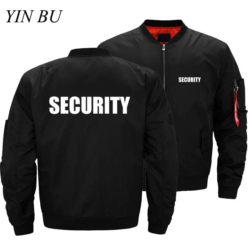 Security Print Men Zipper Bomber Jacket Casual Fashion Thick Travel Moto Jacket Streetwear Coat Winter Warm Windbreaker Jackets