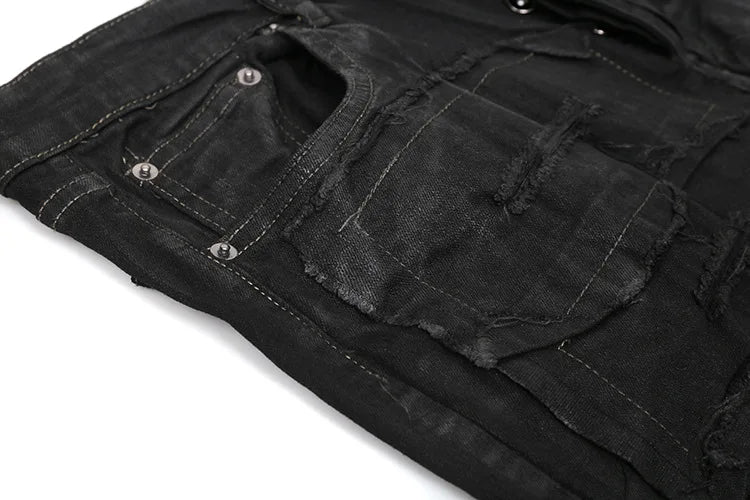 Men Wax Denim Jeans Cotton Casual Men's Clothing Coated Autumn Straight Solid High Street Black Jeans Long Pants