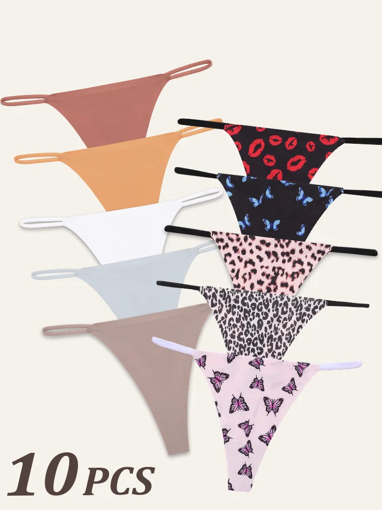 10-Pack Seamless Thong Panties for Women – Low Waist, Thin Straps, Comfortable T-Back Underwear