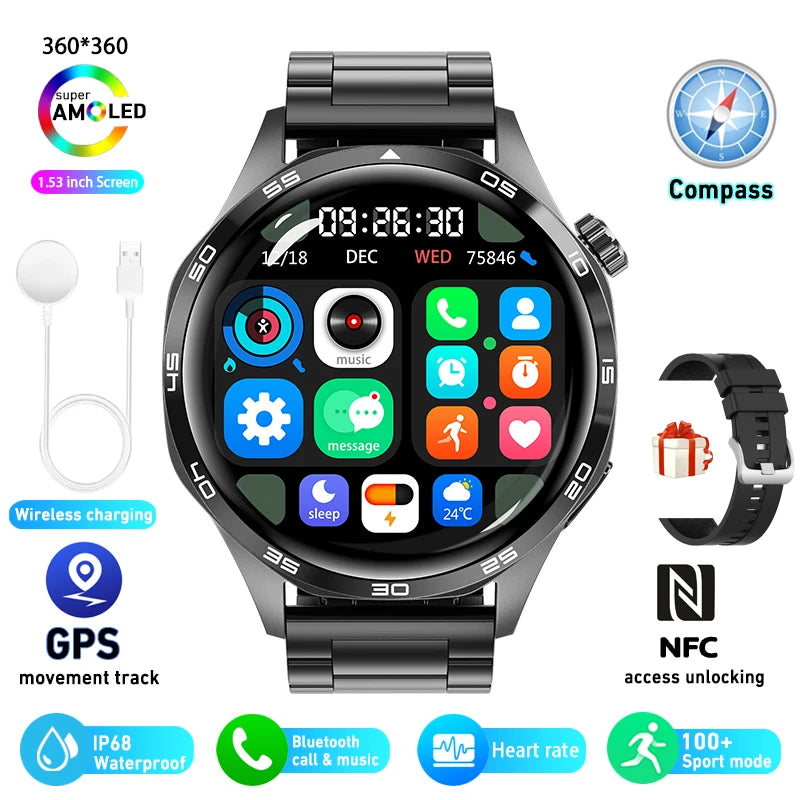 GPS NFC Smartwatch Men 360*360 AMOLED HD Screen Bluetooth Call Waterproof Men Smart Watch 2025 New For Huawei Watch 5 PRO