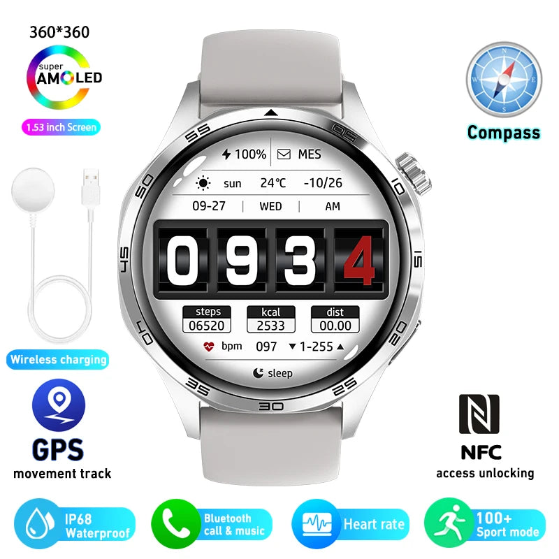 GPS NFC Smartwatch Men 360*360 AMOLED HD Screen Bluetooth Call Waterproof Men Smart Watch 2025 New For Huawei Watch 5 PRO