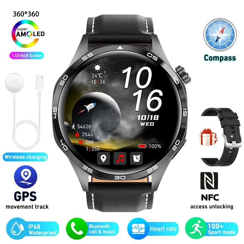 GPS NFC Smartwatch Men 360*360 AMOLED HD Screen Bluetooth Call Waterproof Men Smart Watch 2025 New For Huawei Watch 5 PRO