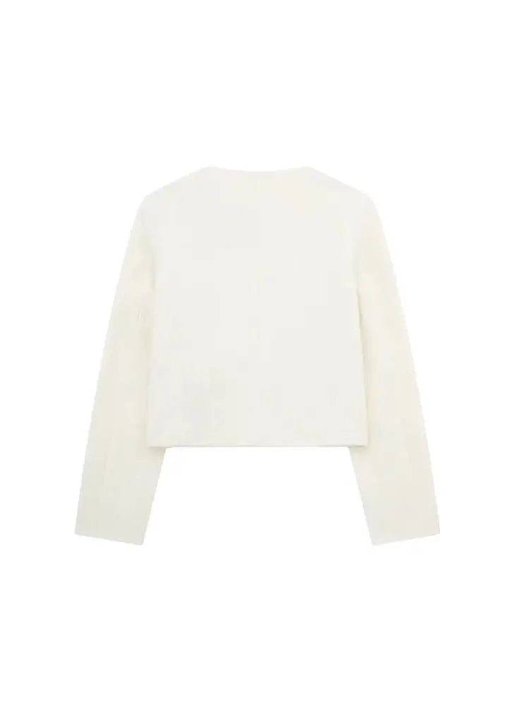 TRZA-Women's Golden Button Jacket Coat, O Neck, Long Sleeve, Female Outerwear, Chic Tops, Fashion