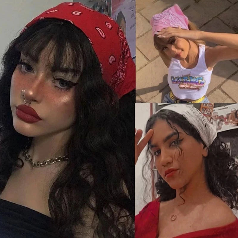 Hip Hop Women Bandana Scarf Girls Kids Punk Square Bandanas Headwear Fashion Bohemian Head Scarf Headbands Hair Accessories