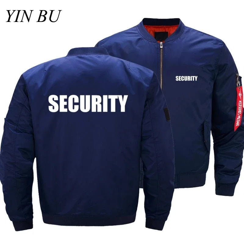 Security Print Men Zipper Bomber Jacket Casual Fashion Thick Travel Moto Jacket Streetwear Coat Winter Warm Windbreaker Jackets