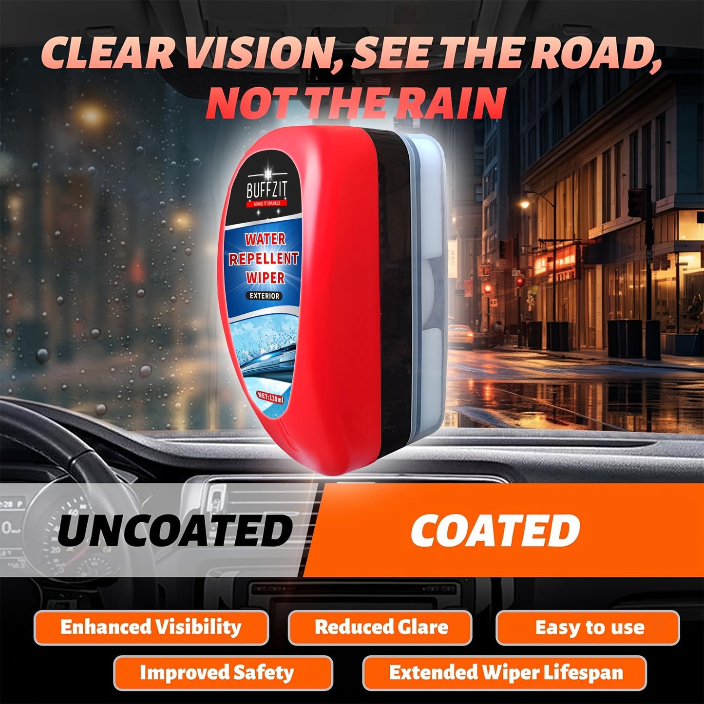 Car Rain Repellent - Windscreen Water Repellent Car Wax Hydrophobic Waterproof Coating Spray Detailing for Windshield, Mirror, Glass Door -4Oz/120Ml