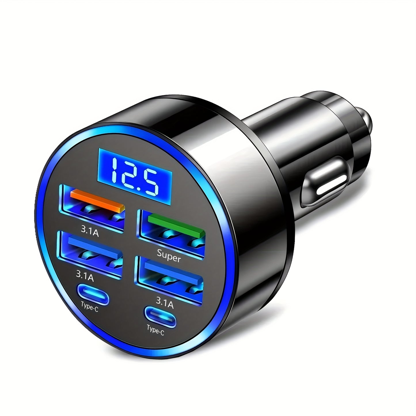 Yixingjia's New Digital Display Car Charger QC3.0+3.1A Car Charger Car Phone Charger Multi-function Car Charger One Drag Six Car Conversion Plug Dual PD Car Charger Flash Charge