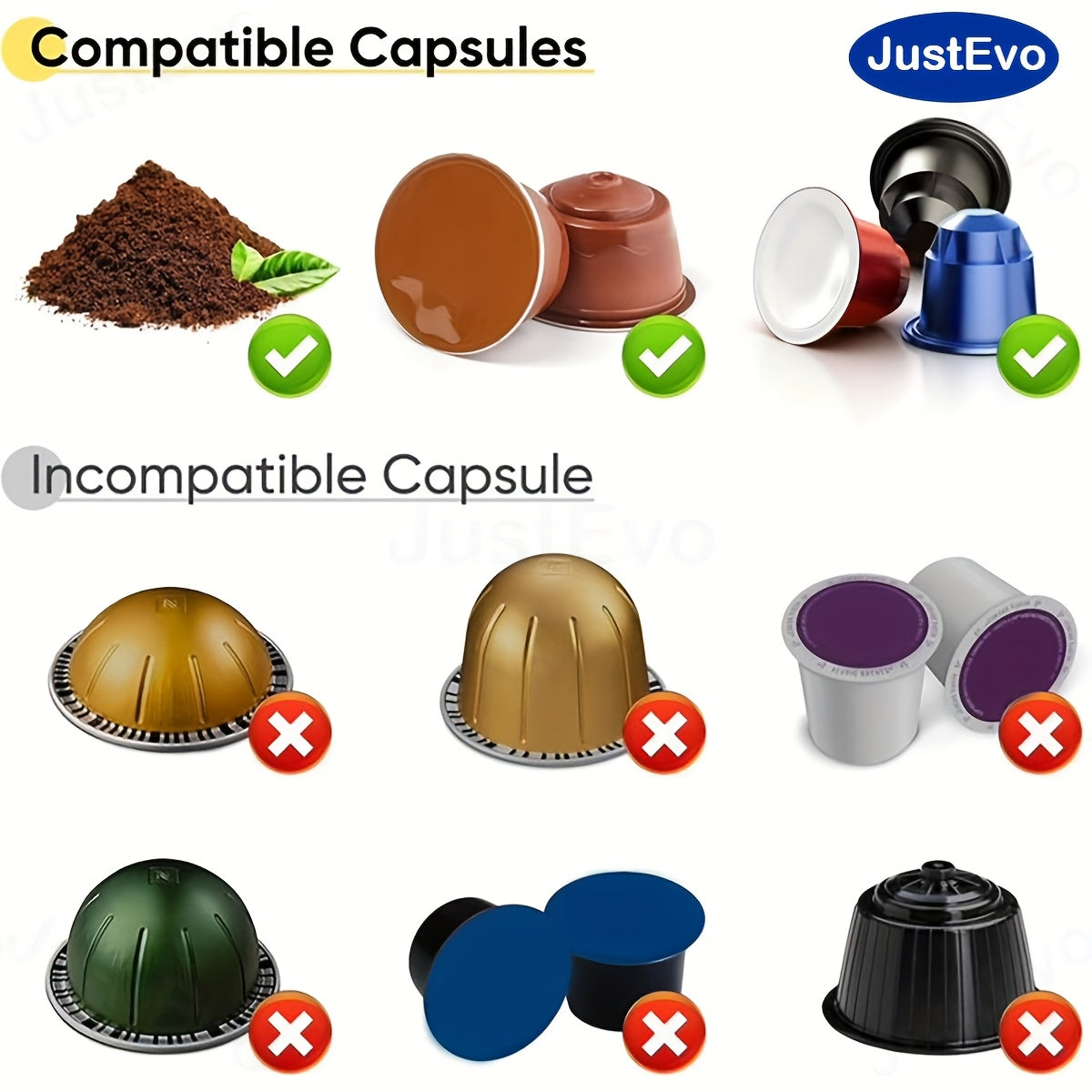 JustEvo Electric coffee maker, all-in-one coffee machine, coffee pot, and coffee appliance with smart temperature control and fast brewing. Compatible with coffee capsules and ground coffee. Perfect for cars, offices, camping