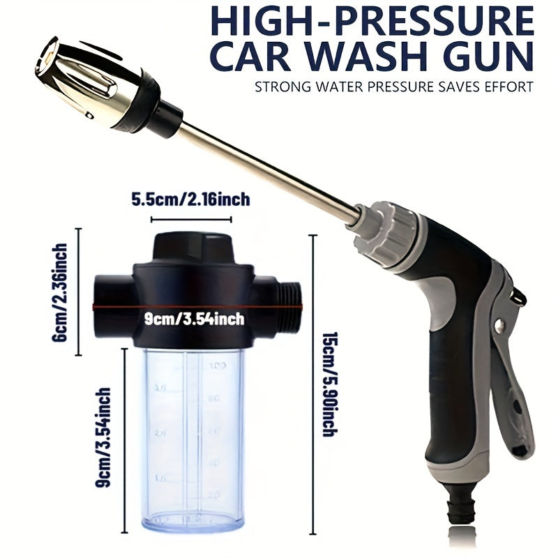 High-Pressure Car Wash Foam Gun with Long Handle - Adjustable Spray Nozzle for Cleaning, Watering, and Tire Inflation - Includes Foam Cannon and Pressure Spray Bottle