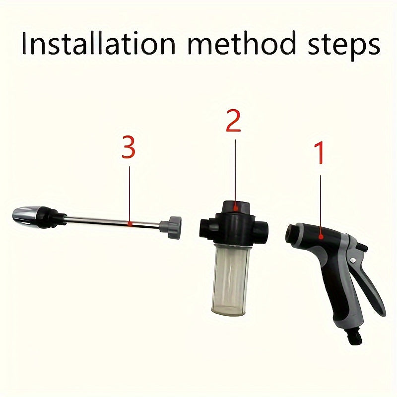 High-Pressure Car Wash Foam Gun with Long Handle - Adjustable Spray Nozzle for Cleaning, Watering, and Tire Inflation - Includes Foam Cannon and Pressure Spray Bottle