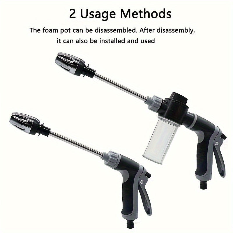 High-Pressure Car Wash Foam Gun with Long Handle - Adjustable Spray Nozzle for Cleaning, Watering, and Tire Inflation - Includes Foam Cannon and Pressure Spray Bottle