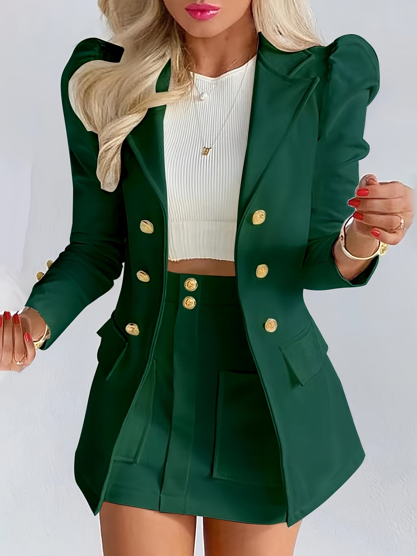 Blazers Two-piece Set, Elegant Solid Long Sleeve Blazers & Mini Skirt, Women's Clothing