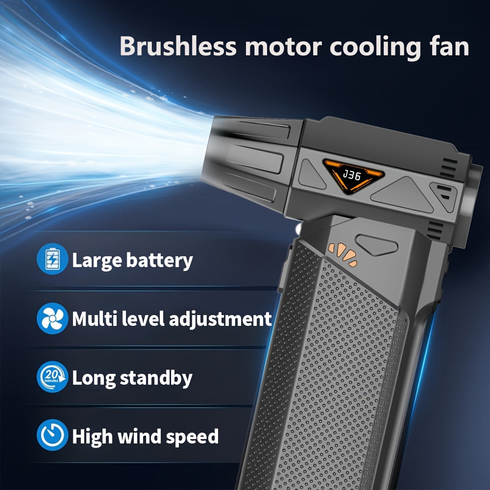 1pc Personal USB Charging Fan, Handheld Portable Turbine Blower with LED Lighting Feature, High-Speed Brushless Motor, Large Capacity Battery, Powerful Car Windshield Defroster, Outdoor Leaf Blowing Fan! Suitable for Cars, Pr