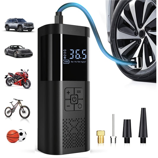 Portable Air Compressor Tire Inflator, 150PSI Car Tire Pump, Equipped with a Tire Pressure Gauge, LED Light, And a Three Times Faster One-Button Smart Cordless Tire Pump, Suitable for Cars, Motorcycles, Bicycles, And Sports B