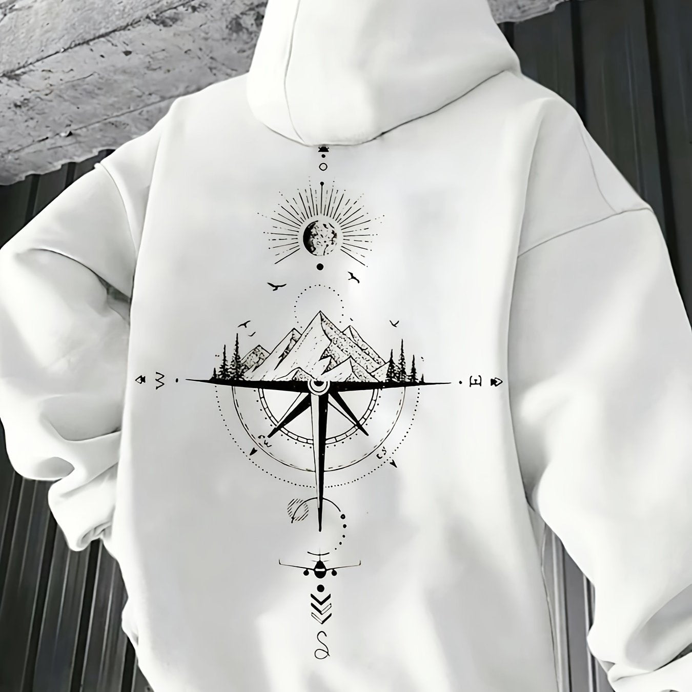 Men'S Autumn Winter Galaxy Print Hooded Sweatshirt, French Terry Fleece, 100% Polyester, Non-Stretch Knit Fabric, Loose Fit with Pocket Detail, Casual Sports Style Hooded Pullover